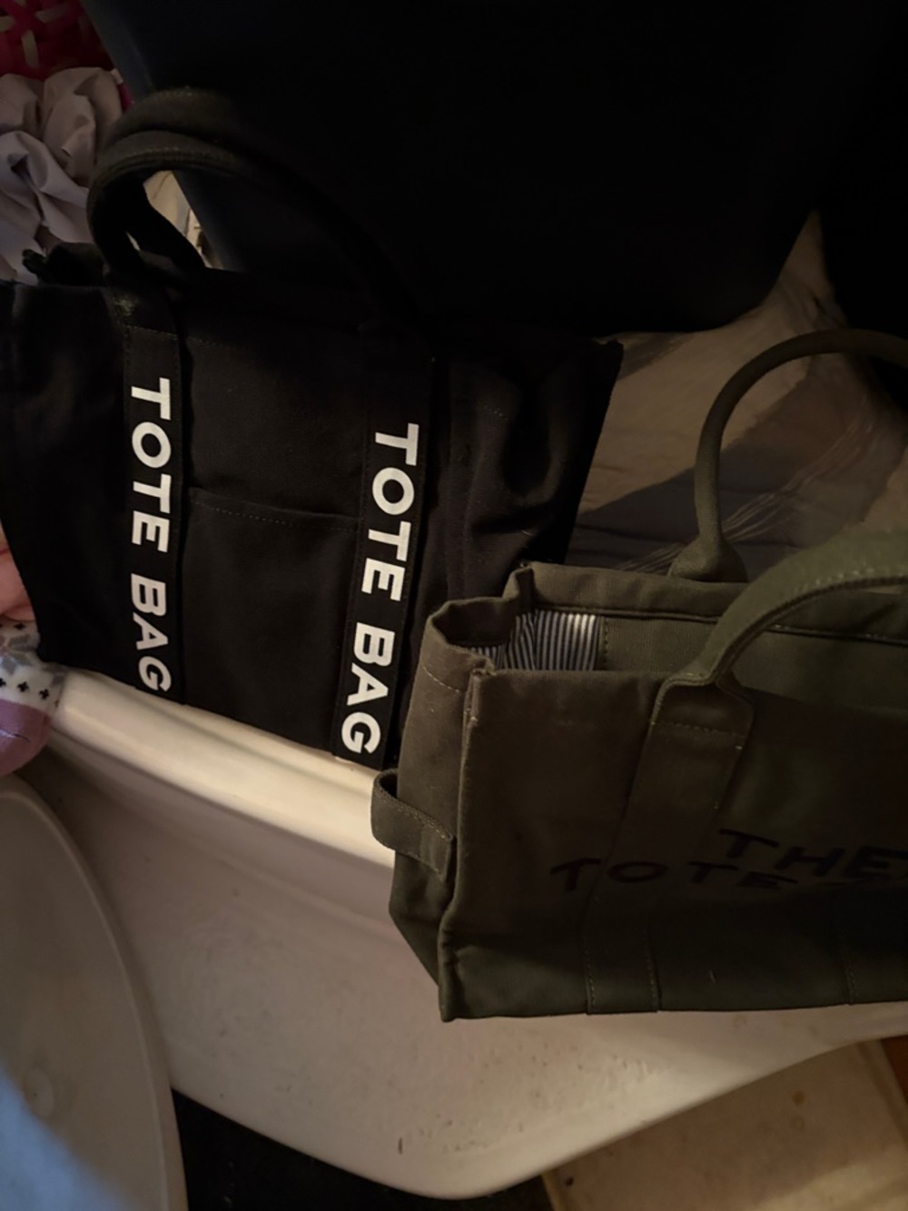 Everyday Canvas Tote Bag with Bold Strap Detail - Black and Olive